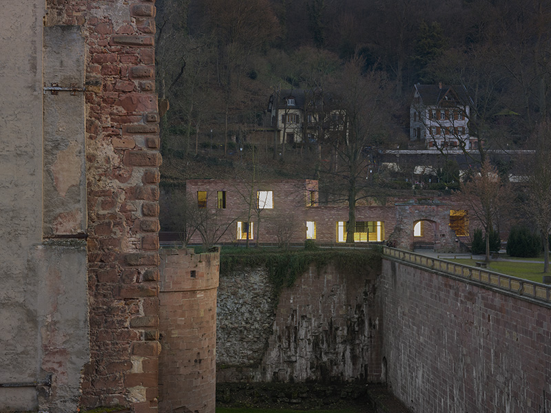 Blick vom Schloss zum Besucherzentrum